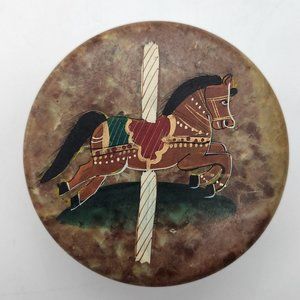 Vintage Merry Go Round Carousel Horse Soapstone Trinket Box Hand Painted India